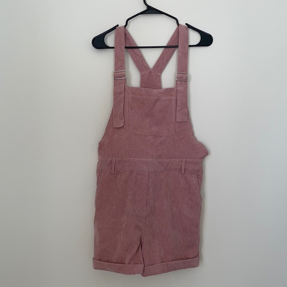 Dolls Kill Pants - Dolls Kill Pastel Pink Ribbed Overall Shorts